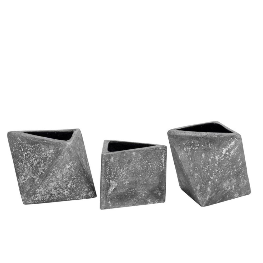 Metro Aslant Handcrafted Artisan Stoneware Vases SET of 3 Geometric Shapes - Ash